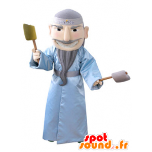 Mascotte d'homme barbu avec un peignoir bleu - MASFR031344 - Mascottes Homme