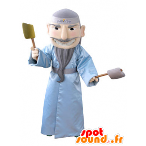 Mascot homem barbudo com um roupão de banho azul - MASFR031344 - Mascotes homem