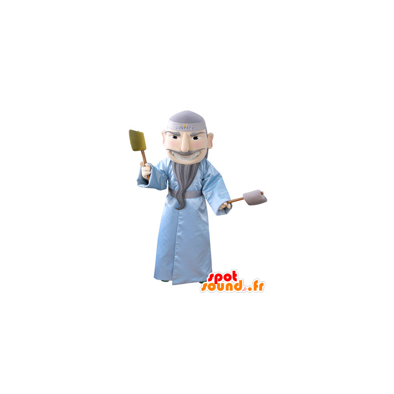 Mascot uomo barbuto con un accappatoio blu - MASFR031344 - Umani mascotte