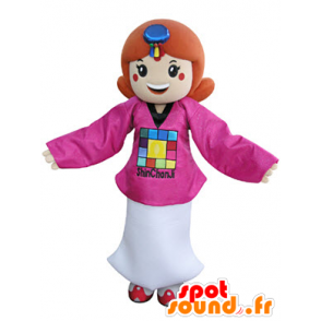 Mascote ruivo, vestida com uma roupa rosa e branco - MASFR031346 - Mascotes Boys and Girls