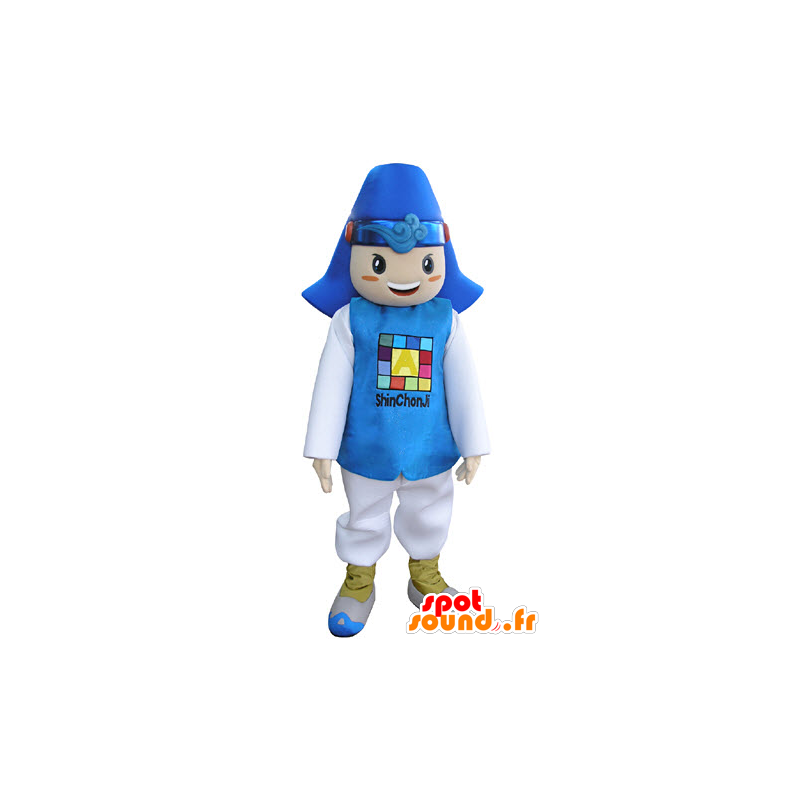 Jongen mascotte gekleed in blauw en wit pak. - MASFR031347 - Mascottes Boys and Girls