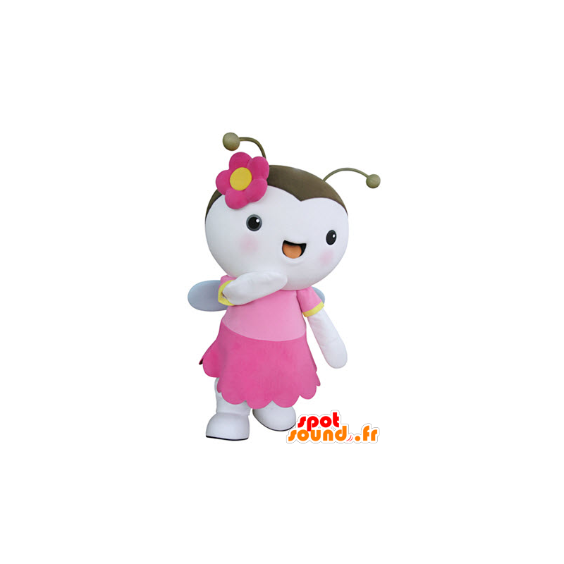 Mascot vliegend insect, roze en witte vlinder - MASFR031349 - mascottes Butterfly