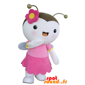 Mascot ιπτάμενο έντομο, ροζ και λευκή πεταλούδα - MASFR031349 - μασκότ πεταλούδα