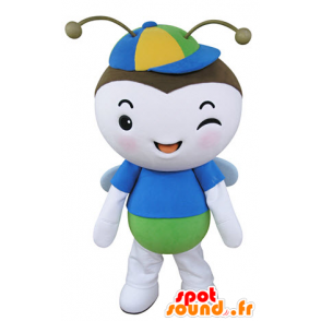 Mascot vliegend insect, vlinder blauw, groen en wit - MASFR031350 - mascottes Butterfly