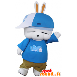 White bunny mascot, fun, dressed in hip-hop - MASFR031351 - Rabbit mascot