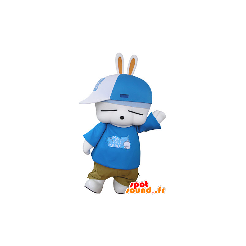 White bunny mascot, fun, dressed in hip-hop - MASFR031351 - Rabbit mascot