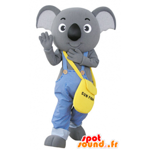 Grå koala maskot, klædt i overall - Spotsound maskot kostume