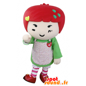 Mascotte de fillette aux cheveux rouges. Mascotte de fraise - MASFR031353 - Mascottes Garçons et Filles