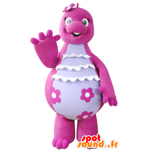 La mascota del dinosaurio de color rosa y blanco, lindo y divertido - MASFR031354 - Dinosaurio de mascotas