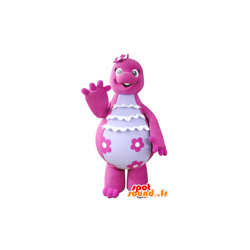 La mascota del dinosaurio de color rosa y blanco, lindo y divertido - MASFR031354 - Dinosaurio de mascotas