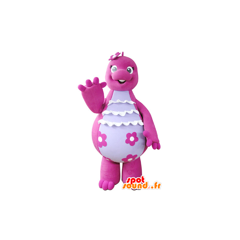 Mascot pink and white dinosaur, cute and funny - MASFR031354 - Mascots dinosaur