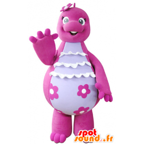 Mascot pink and white dinosaur, cute and funny - MASFR031354 - Mascots dinosaur