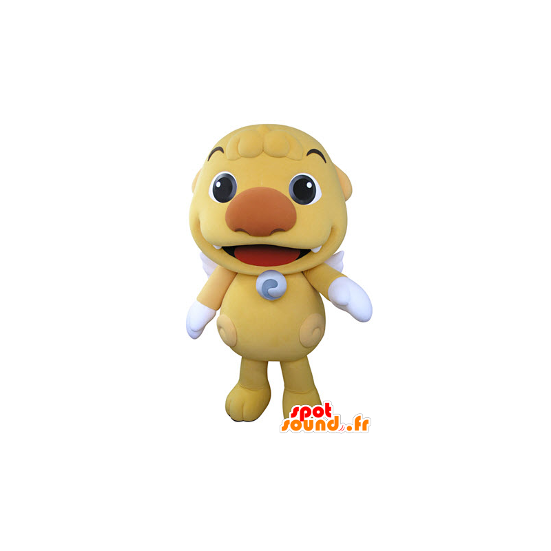 Mascotte de petit monstre jaune avec des ailes blanches - MASFR031359 - Mascottes de monstres