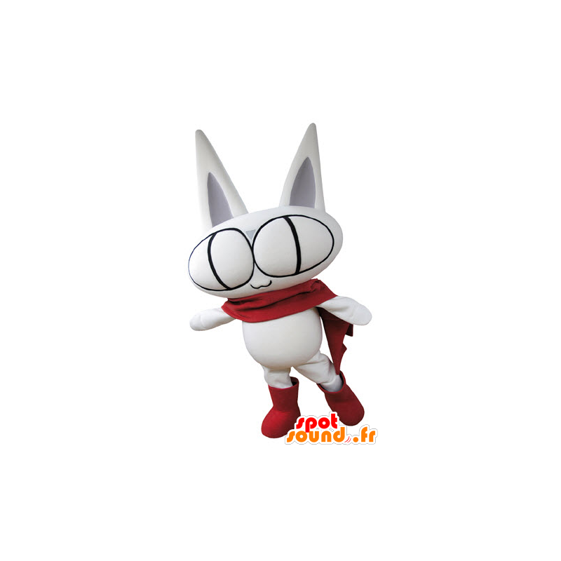 Mascotte de chat tout blanc, avec de grands yeux - MASFR031373 - Mascottes de chat