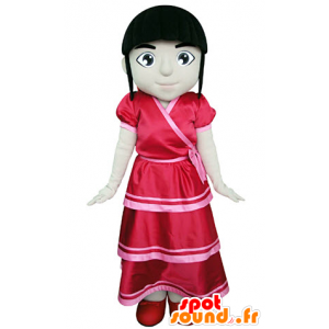 Brunette girl mascot dressed in a red dress - MASFR031376 - Mascots boys and girls