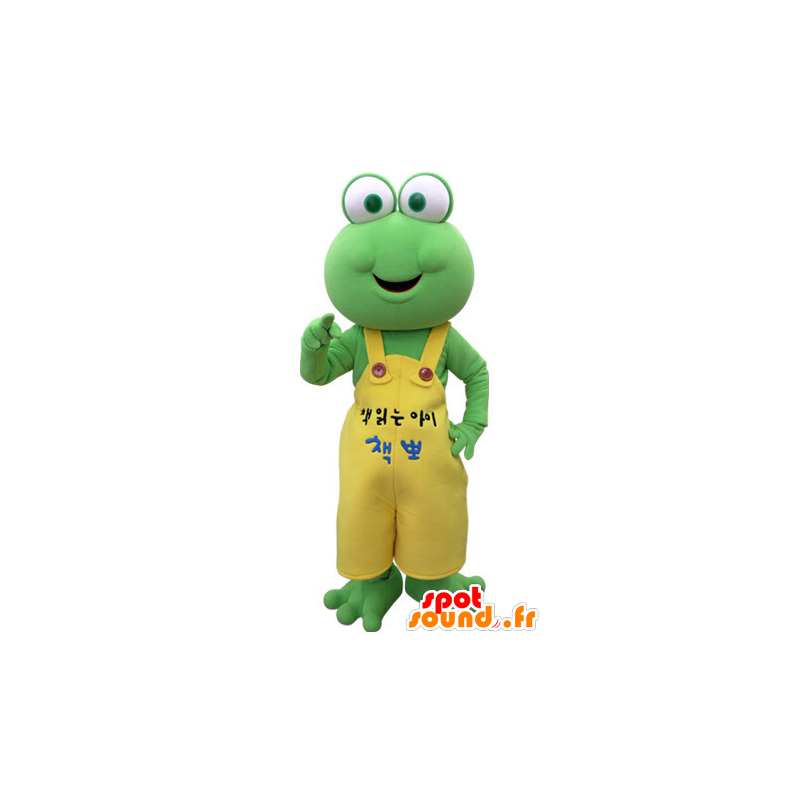 Green frog mascot with a yellow overalls - MASFR031382 - Mascots frog