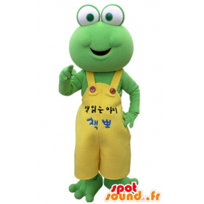 Green frog mascot with a yellow overalls - MASFR031382 - Mascots frog