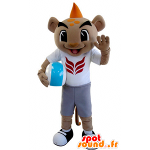 Mascotte de tigre en tenue de sport avec une crête orange - MASFR031386 - Mascottes Tigre