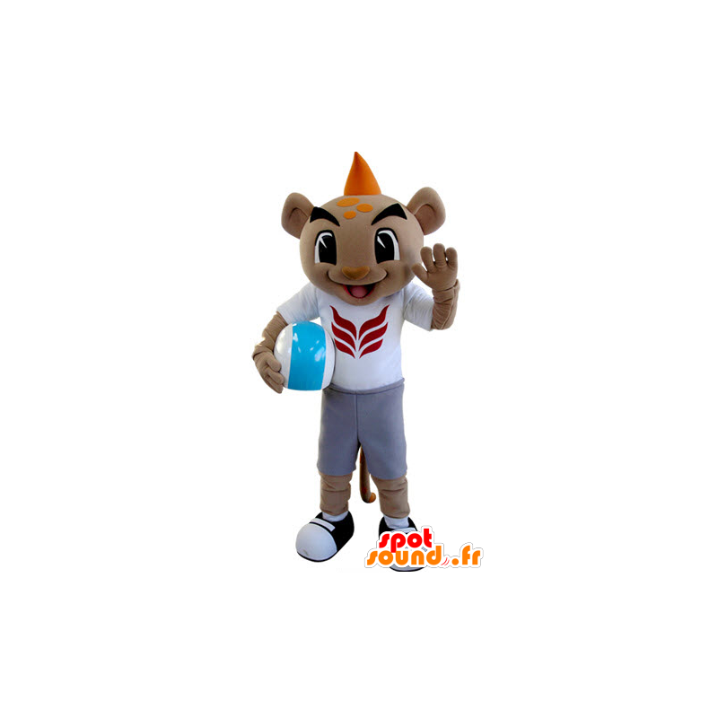 Tiger mascot in sportswear with an orange crest - MASFR031386 - Tiger mascots