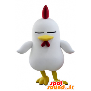 Witte haan mascotte met een rode heuvelrug - MASFR031388 - Mascot Hens - Hanen - Kippen