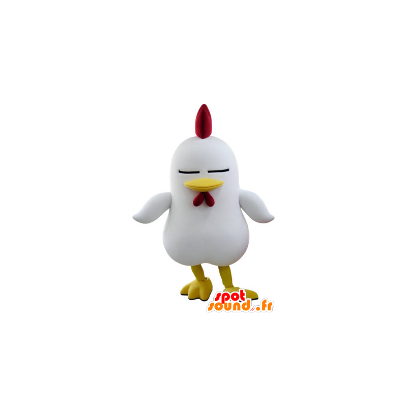 White rooster mascot with a red crest - MASFR031388 - Mascot of hens - chickens - roaster