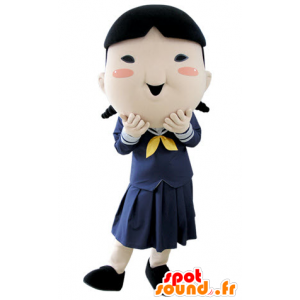 Mascotte d'écolière, de fillette brune en uniforme - MASFR031389 - Mascottes Garçons et Filles