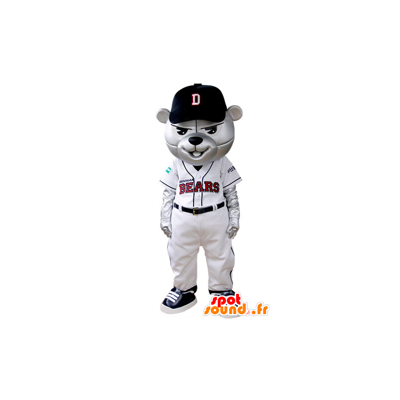 Grå bjørnemaskot klædt i baseballtøj - Spotsound maskot kostume