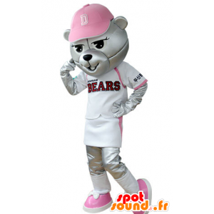 Grå björnmaskot klädd i baseballdräkt - Spotsound maskot