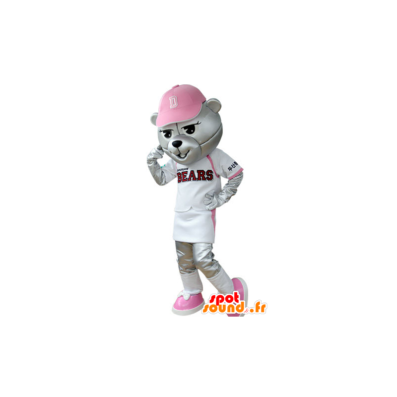 Grizzlies mascot dressed in baseball outfit - MASFR031394 - Bear mascot