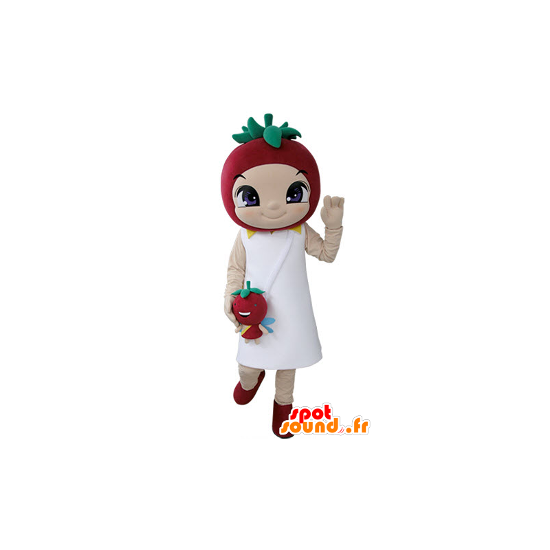 Lille pige maskot med et jordbær på hovedet - Spotsound maskot