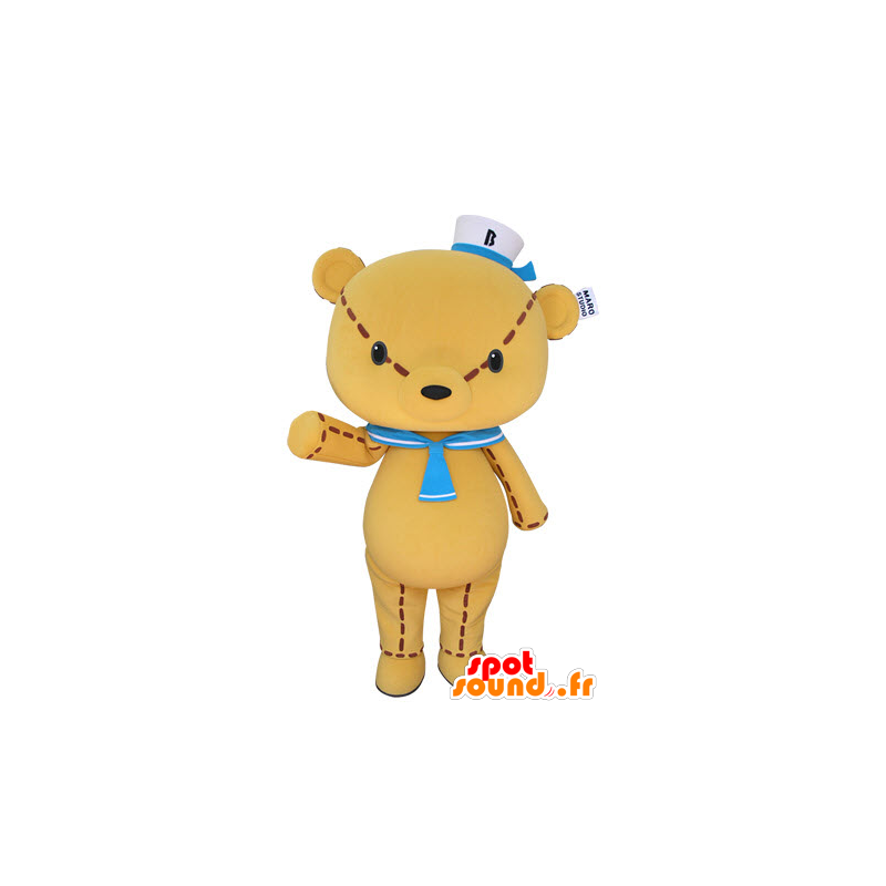 Mascotte de nounours jaune, géant avec un chapeau de matelot - MASFR031402 - Mascotte d'ours