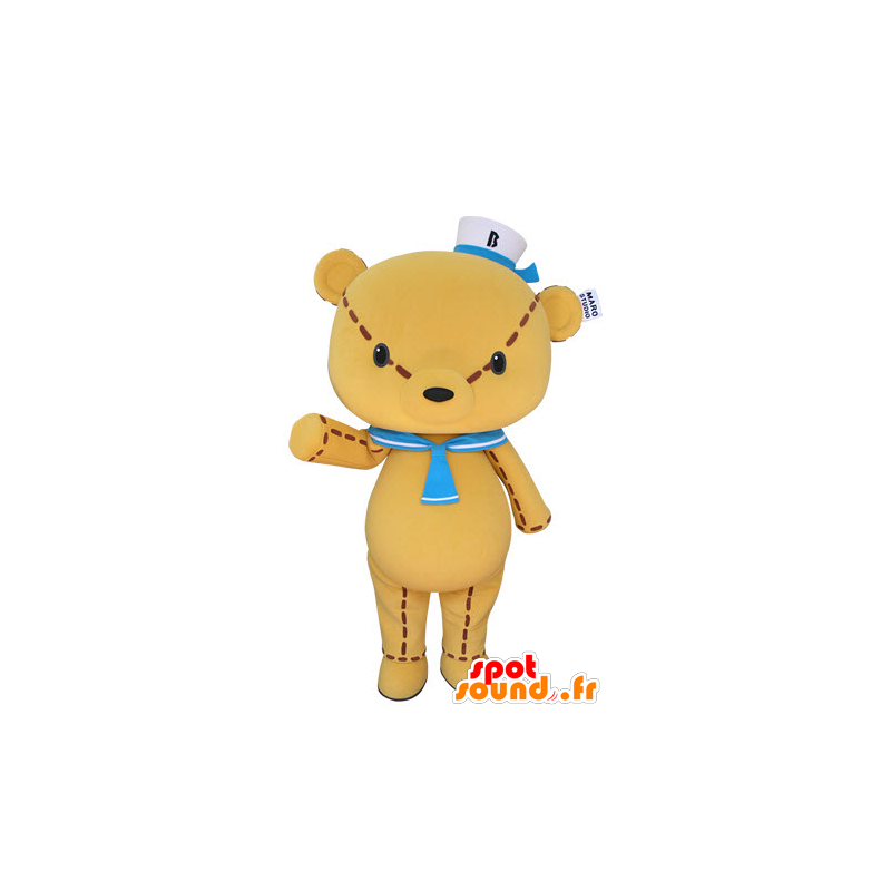 Gul teddy maskot, en kjempe med en sjømann lue - MASFR031402 - bjørn Mascot