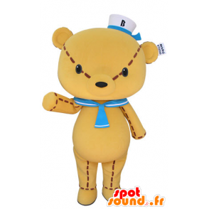 Giallo mascotte di peluche, un gigante con un cappello da marinaio - MASFR031402 - Mascotte orso