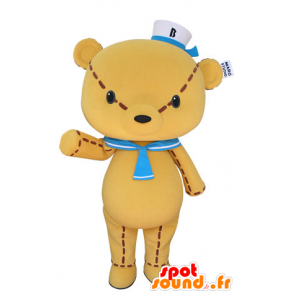Yellow teddy mascot, a giant with a sailor hat - MASFR031402 - Bear mascot