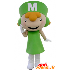 Mascotte rossa vestito con una uniforme verde - MASFR031403 - Ragazze e ragazzi di mascotte