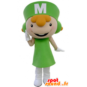 Mascote ruiva vestida com um uniforme verde - MASFR031403 - Mascotes Boys and Girls