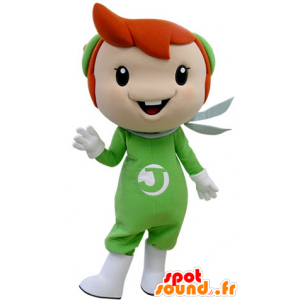 Rödhårig pojkemaskot klädd i grönt - Spotsound maskot