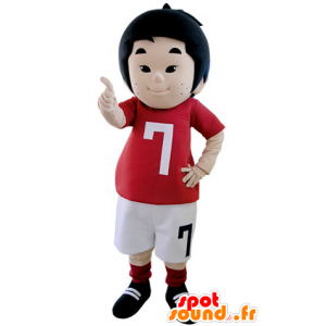 Lille dreng maskot klædt i fodboldtøj - Spotsound maskot kostume