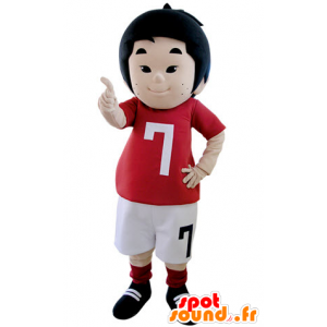 Menino da mascote vestida com uniforme de futebol - MASFR031405 - Mascotes Boys and Girls