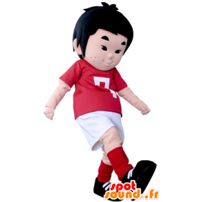 Lille dreng maskot klædt i fodboldtøj - Spotsound maskot kostume