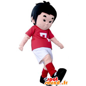 Menino da mascote vestida com uniforme de futebol - MASFR031405 - Mascotes Boys and Girls