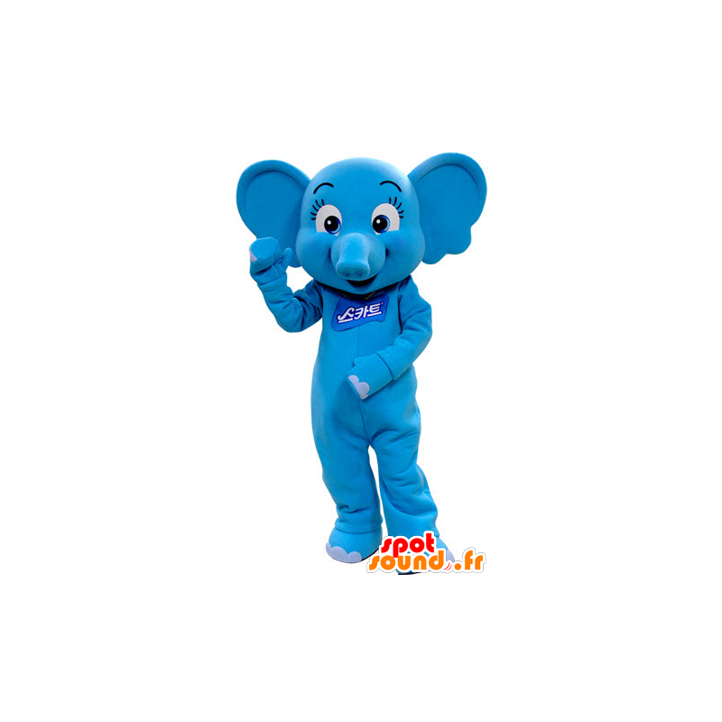 Blauer Elefant Maskottchen, feminin und kokett - MASFR031409 - Elefant-Maskottchen