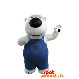 Maskotti valkoinen ja musta karhu, jolla on haalarit - MASFR031411 - Bear Mascot