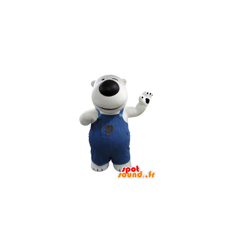 Mascot white and black bear, with overalls - MASFR031411 - Bear mascot