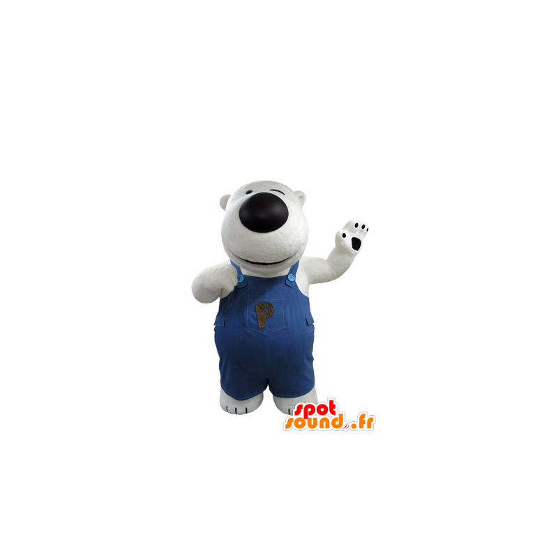 Mascotte wit en zwarte beer, met overalls - MASFR031411 - Bear Mascot