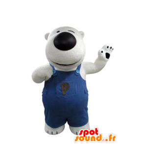 Mascot white and black bear, with overalls - MASFR031411 - Bear mascot