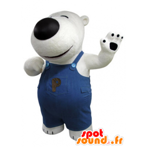 Mascot weißer und schwarzer Bär, mit Overalls - MASFR031411 - Bär Maskottchen