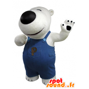 Maskotti valkoinen ja musta karhu, jolla on haalarit - MASFR031411 - Bear Mascot