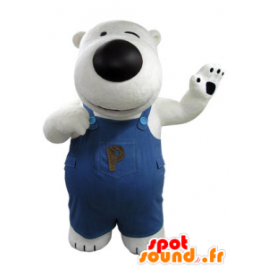 Isbjørnemaskot og sort med overalls - Spotsound maskot kostume