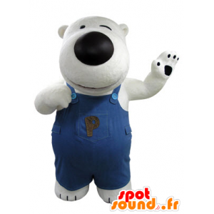 Mascot urso branco e preto, com macacões - MASFR031411 - mascote do urso